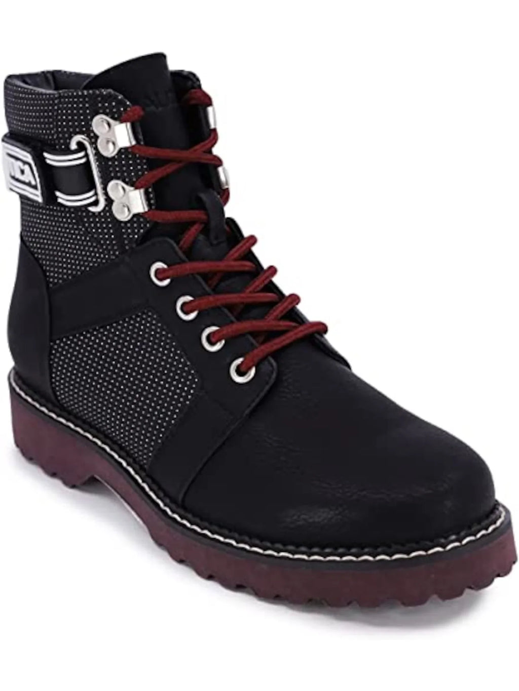 NAUTICA Womens Ebony Mixed Media Logo Strap Romilly Round Toe Lace-Up Hiking Boots 8 M
