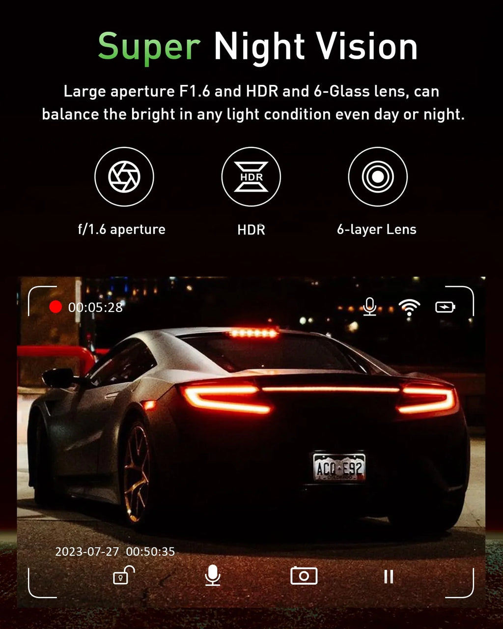 Advanced 4K+1080P WiFi dual dash cam, car front and rear dash cam, 3-inch IPS dual dash cam, night vision, 24 hours parking mode, loop recording, 170° wide angle, 64GB SD card included