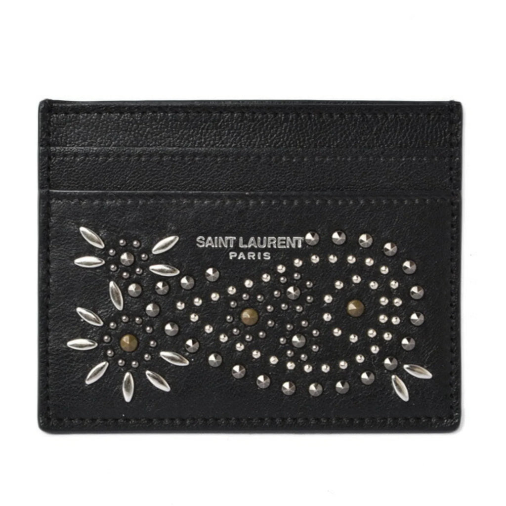 Pre-Owned Saint Laurent / Card Case YSL SAINT LAURENT Paisley Pattern Studs Leather Dark 375949 (Like New)