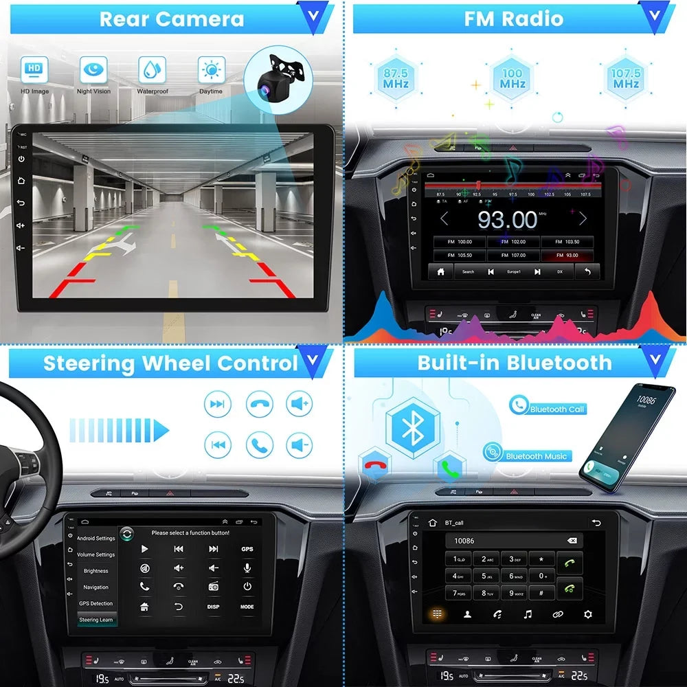 Podofo 1+16G Double DIN 9'' Touchscreen Car Stereo Radio Wireless Carplay Android Auto Mirror Link Android 12 HD 1080P WIFI GPS FM Bluetooth, AHD Backup Camera