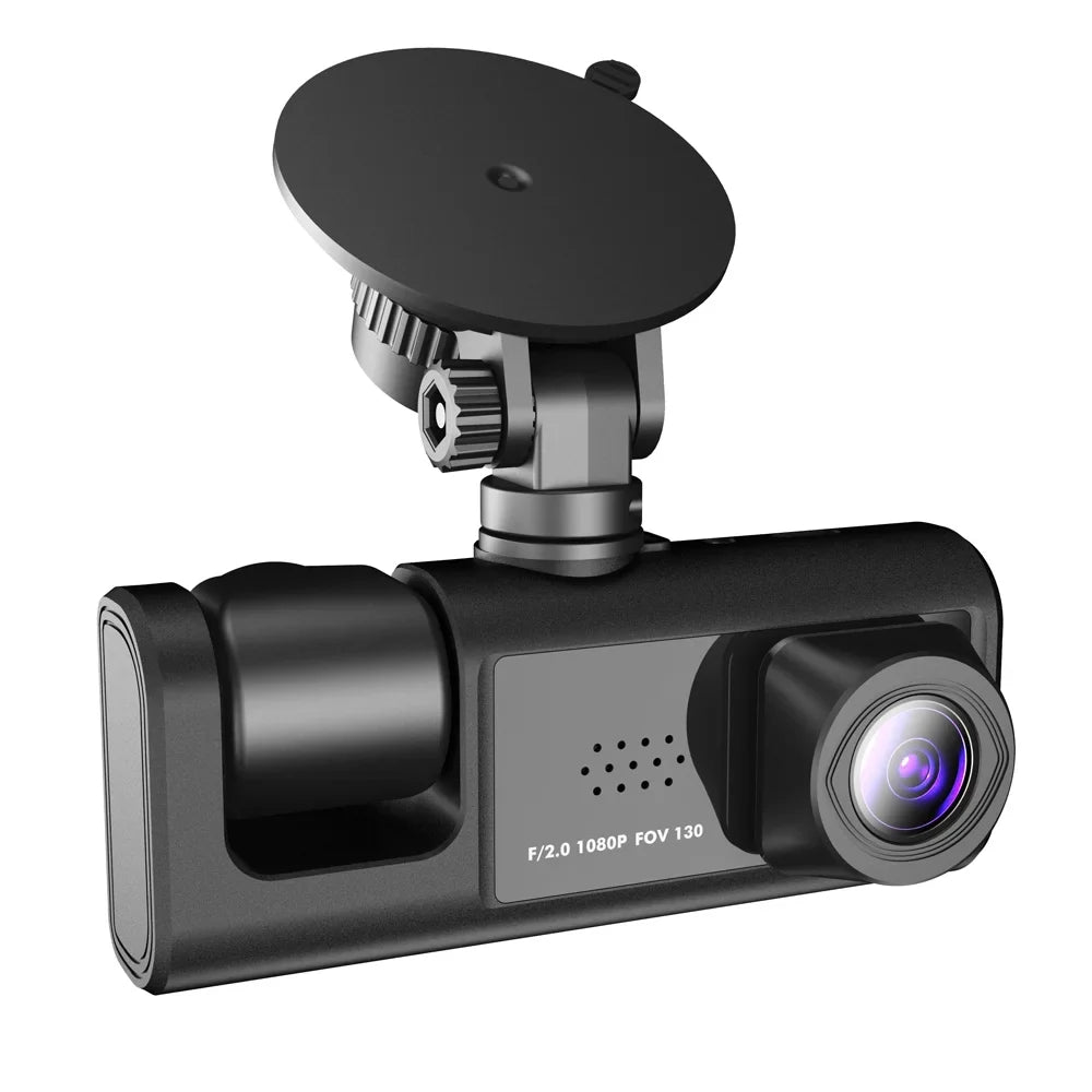 1080P DVR Dash Camera Front & Inner & Rear Camera Driving Recorder 2 Inch Screen Dashcam Support Night-Vision Loop Recording One-Key Lock