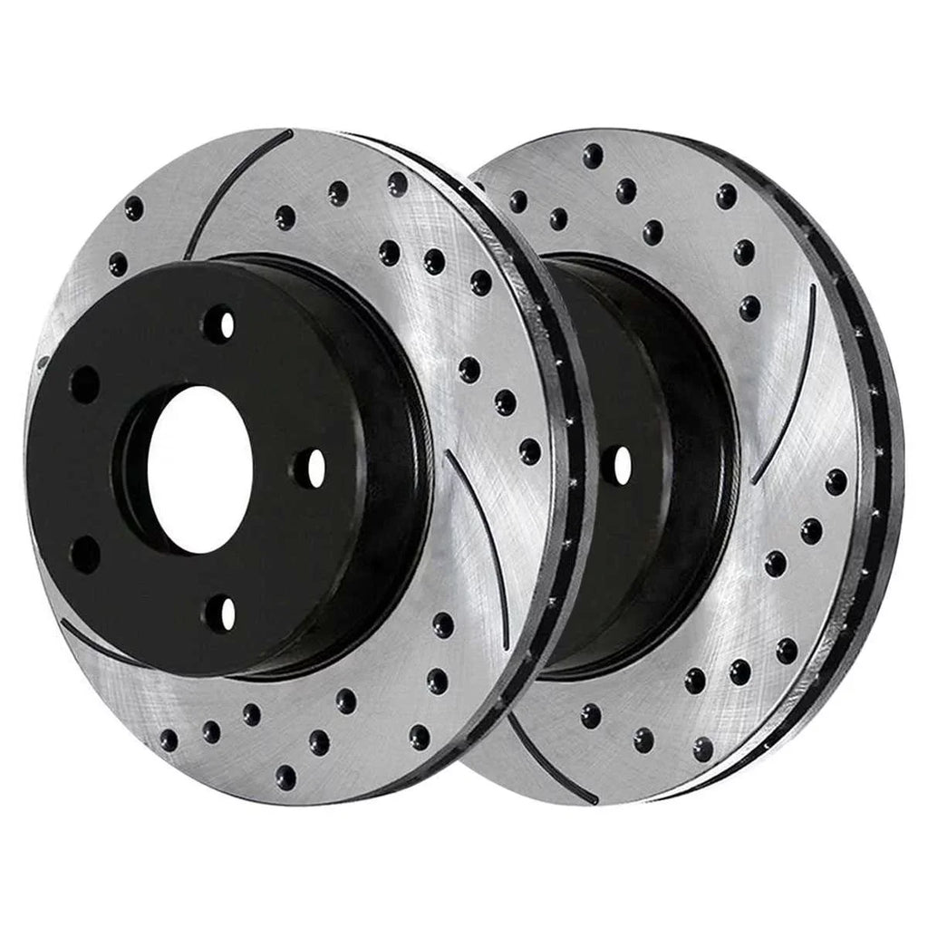 AutoShack Front Drilled Slotted Brake Rotors Dark Pair of 2 Driver and Passenger Side Replacement for 2007-2010 2011 2012 Dodge Caliber 2008-2017 Mitsubishi Lancer 1.8L 2.0L 2.4L AWD FWD PR63039LR