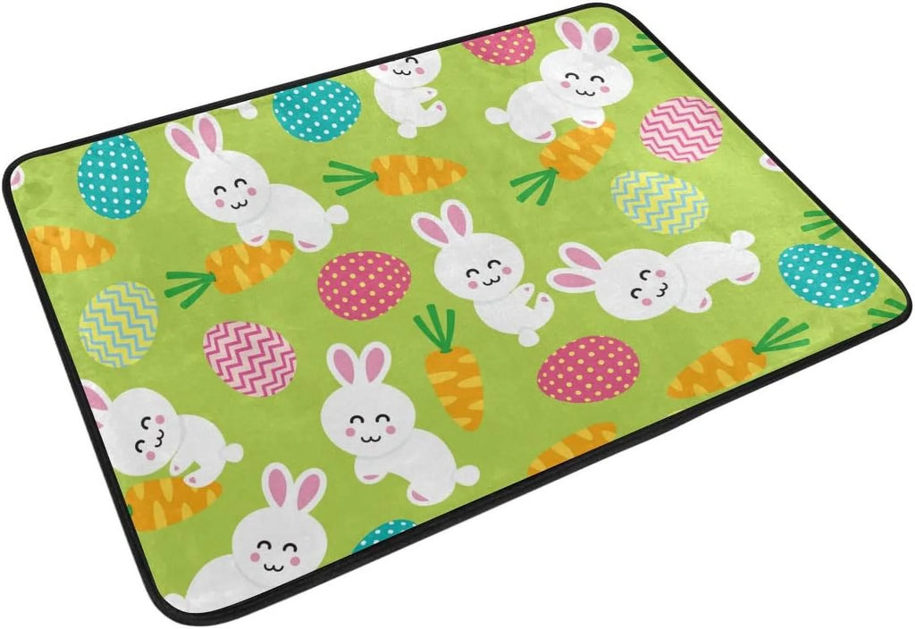Wellsay Doormat Cute Rabbit Eggs with Carrot On Green Mass Non Slip Indoor Outdoor Entryway Rugs Floor Mat for Bathroom Kitchen Entrance 23.6 x 15.7 inches