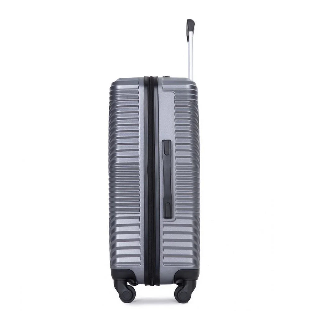 3 Piece Luggage Sets PC+ABS Mass Suitcase with Two Hooks, Spinner Wheels, (20/24/28) Gray