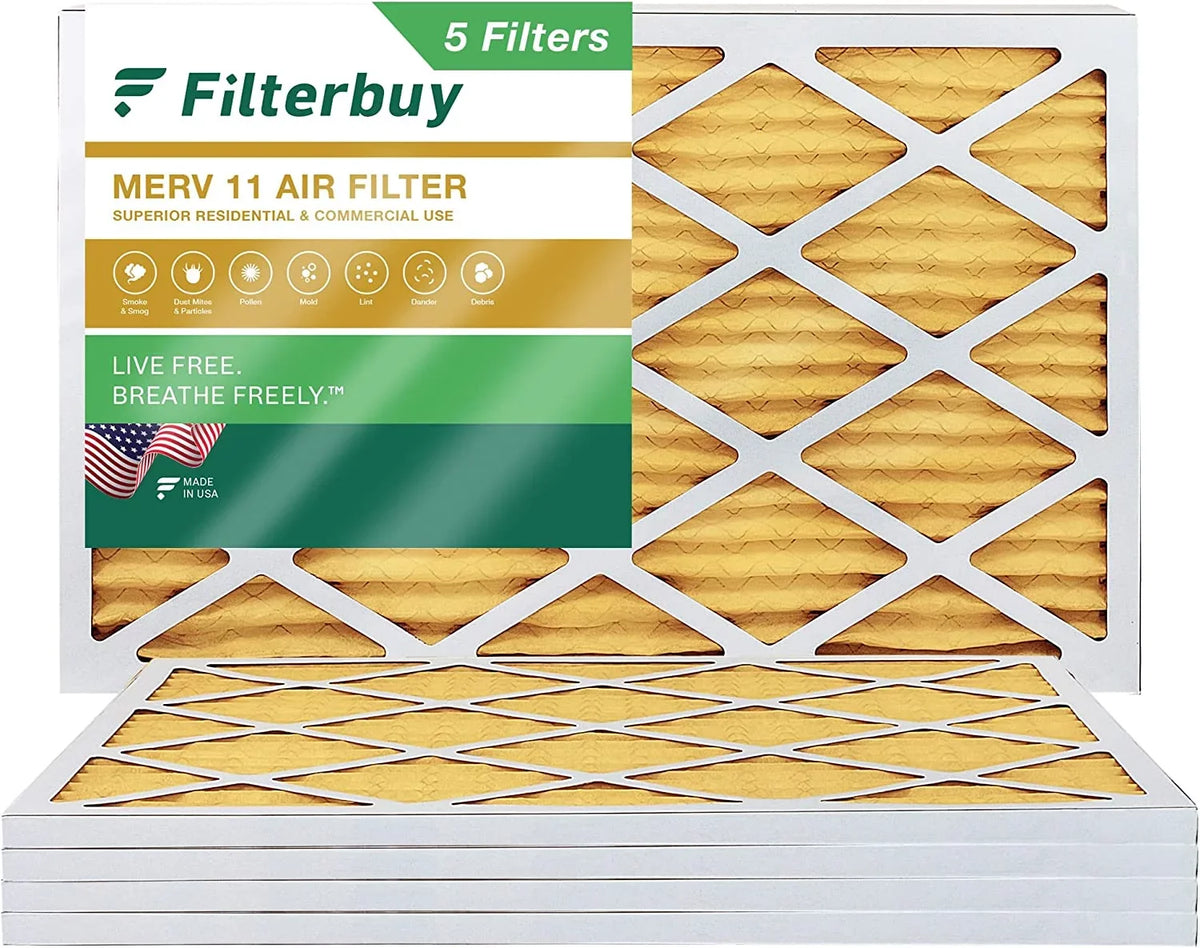 Filterbuy 14x24x1 MERV 11 Pleated HVAC AC Furnace Air Filters (5-Pack)
