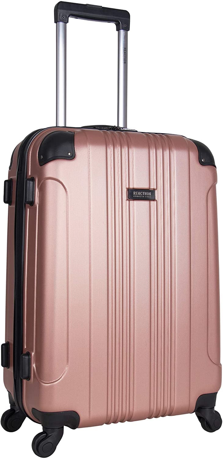 Kenneth Cole REACTION Out Of Bounds Mass Durable Hardshell 4-Wheel Spinner Cabin Size Travel Suitcase, Rose Gold, 24-Inch Checked