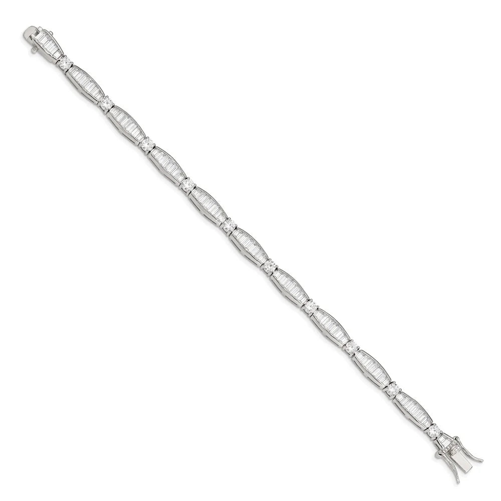 Sterling Silver Rhodium-plated Baguette and Round CZ Bracelet QQX400CZ