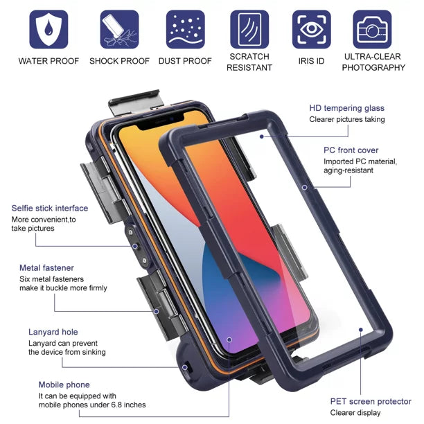 UrbanX Professional [15m/50ft] Swimming Diving Surfing Snorkeling Photo Video Waterproof Protective Case Underwater Housing for Xperia XA2 Plus And all Phones Up to 6.9 Inch LCD with Lanyard