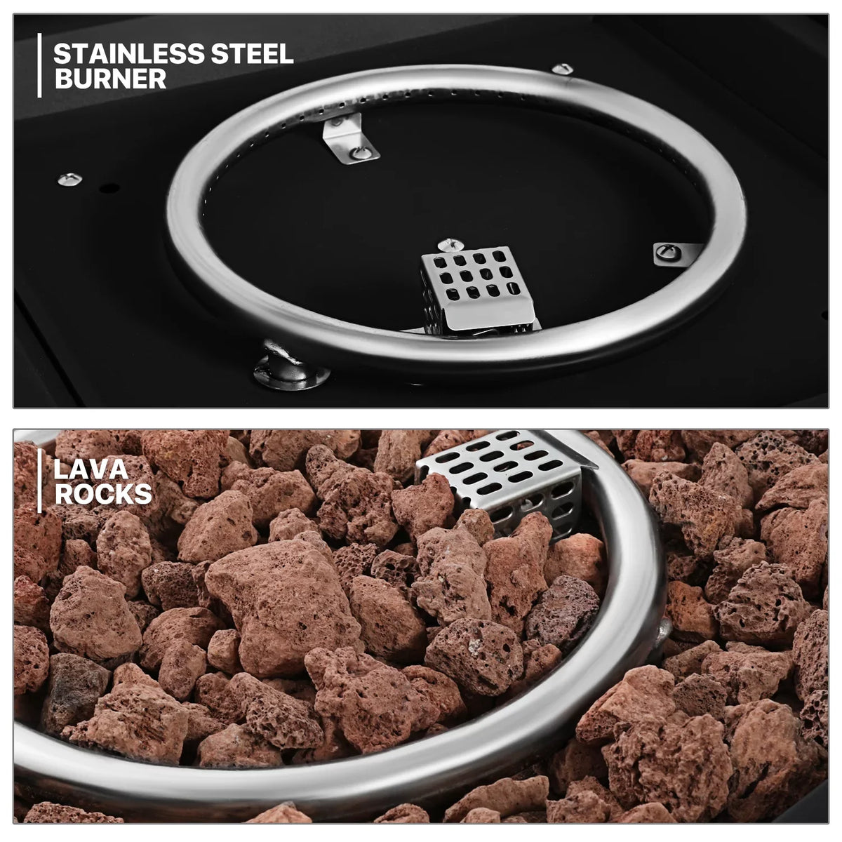 MoNiBloom 28" Fire Pit Table 50,000 BTU Square Propane Gas Fire Pit Table with Lava Rocks and Metal Lid for Outdoor Patio, Ebony