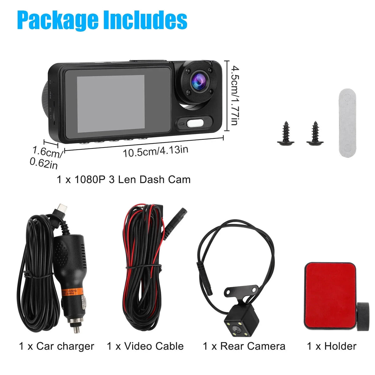 2" 1080P HD Dual Lens Car Dash Camera Interior Video Recorder G-sensor