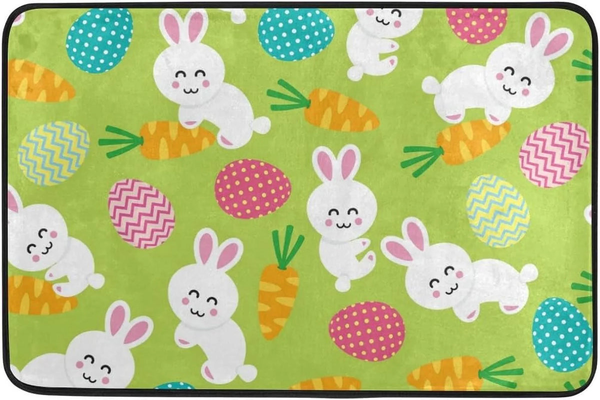 Wellsay Doormat Cute Rabbit Eggs with Carrot On Green Mass Non Slip Indoor Outdoor Entryway Rugs Floor Mat for Bathroom Kitchen Entrance 23.6 x 15.7 inches