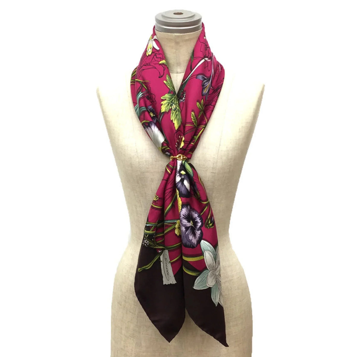 Pre-Owned GUCCI Flora Print Scarf Muffler Large Carre 100% Silk Flower Pink x Bordeaux Gucci aq9410 (Like New)