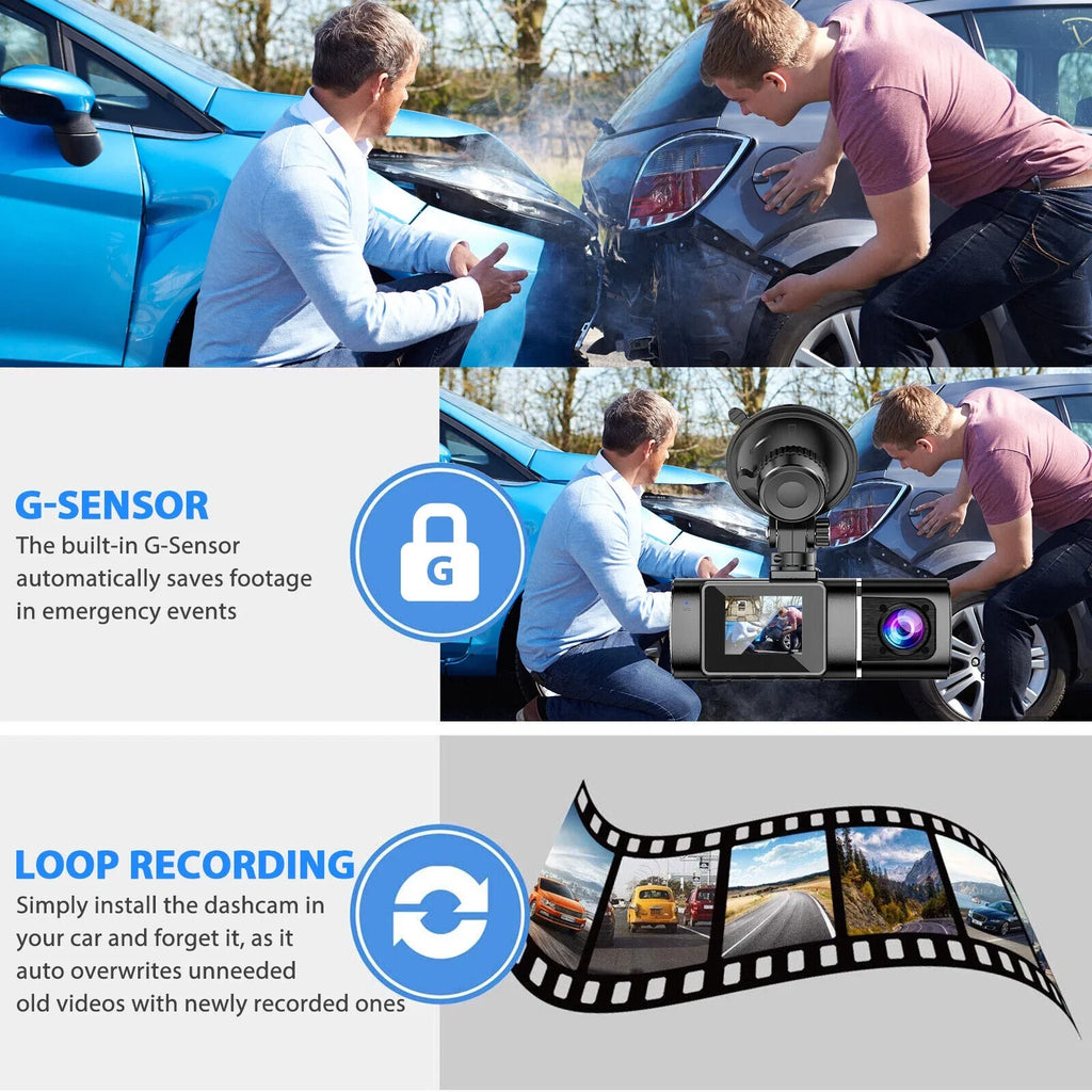 Dual Lens Car DVR Dash Cam Video Recorder G-Sensor 1080P HD Inner Camera