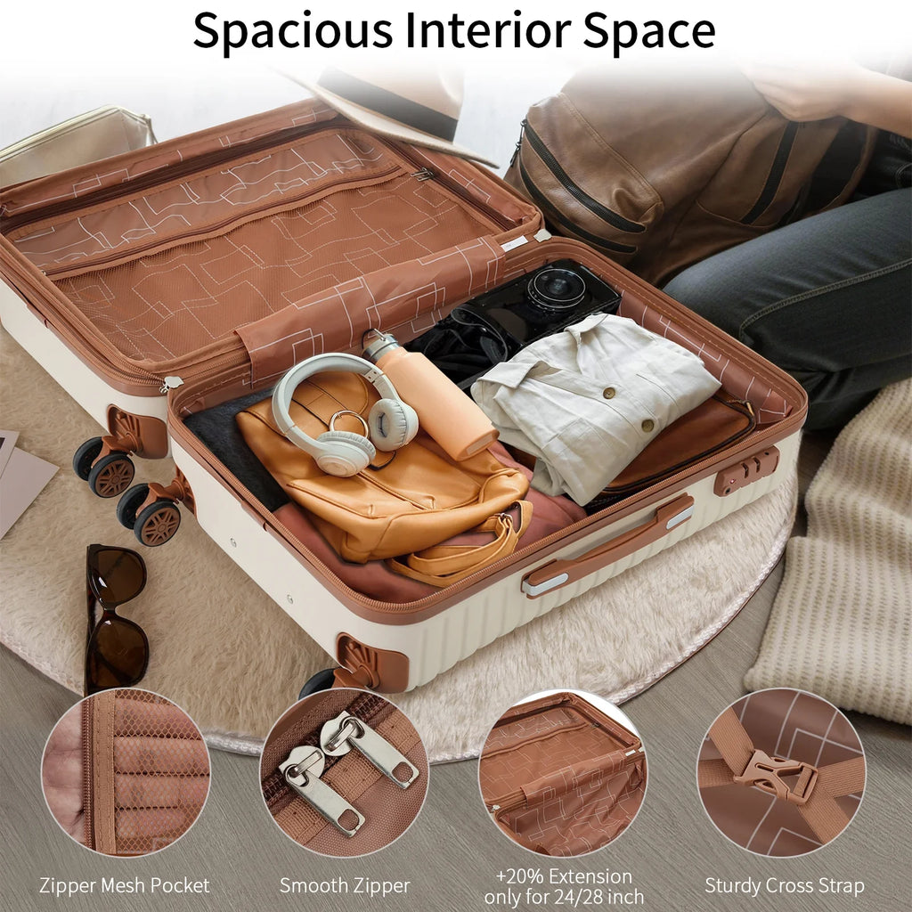 4 Piece Luggage Set Suitcase Set, ABS Hard Shell Mass Expandable Travel Luggage with 4 Packing Cubes, TSA Lock, Suitcases With Spinner Wheels for Men Women 16''20''24''28''