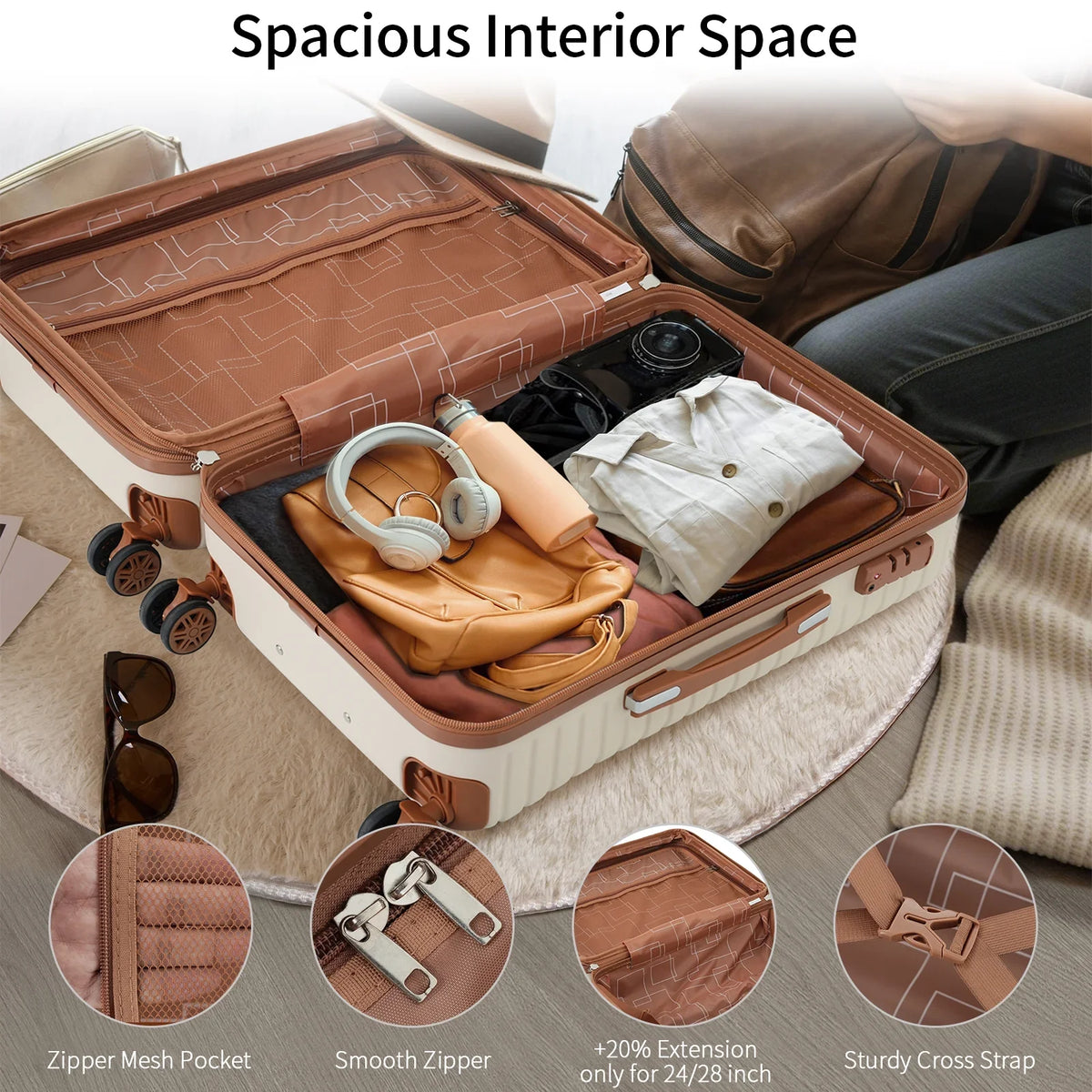 4 Piece Luggage Set Suitcase Set, ABS Hard Shell Mass Expandable Travel Luggage with 4 Packing Cubes, TSA Lock, Suitcases With Spinner Wheels for Men Women 16''20''24''28''