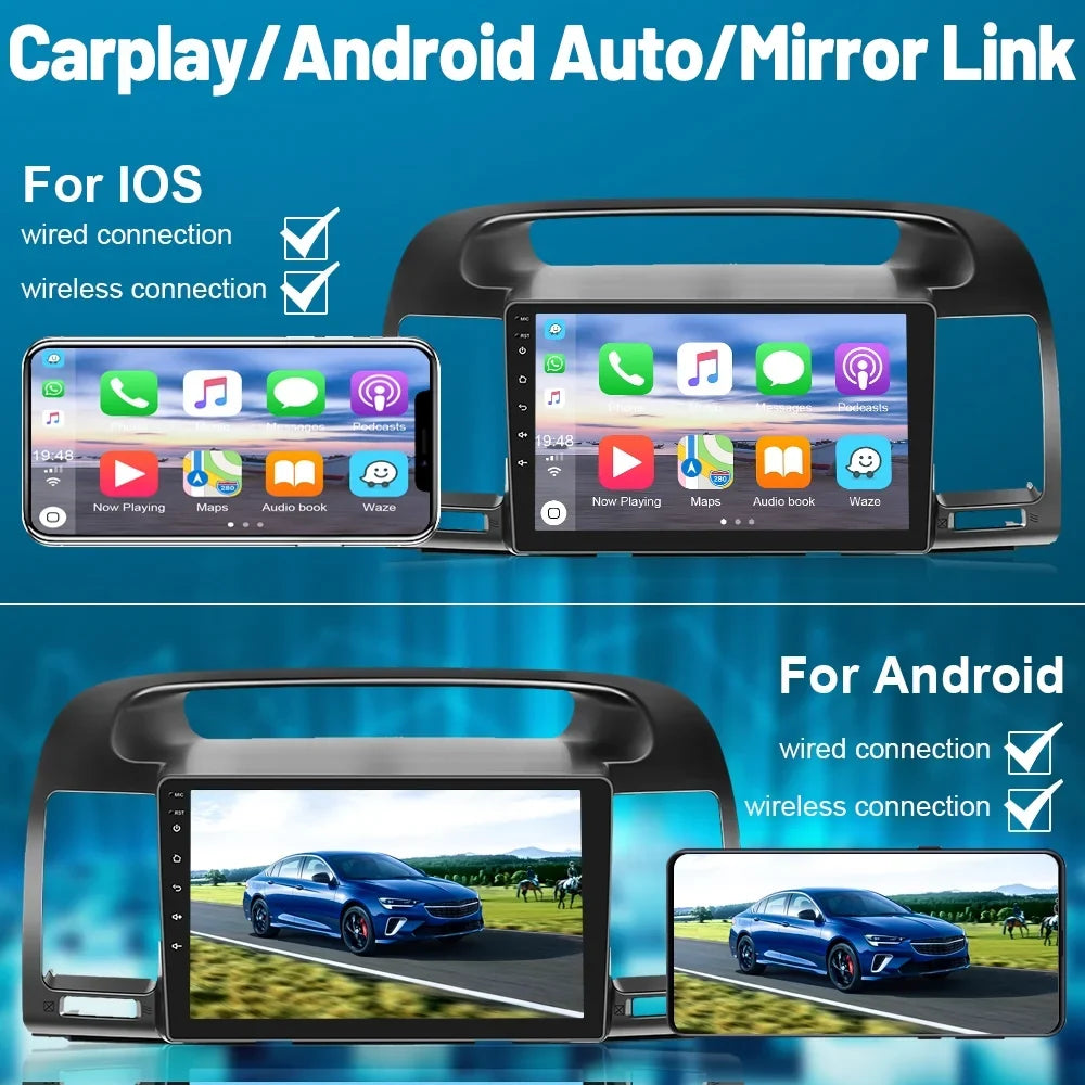 Podofo 2+64G Android 13 for Camry 2000-2003 Wireless Carplay Android Auto Mirror Link 9'' Touch Screen Car Stereo Radio WIFI GPS FM Bluetooth Hifi, AHD Backup Camera
