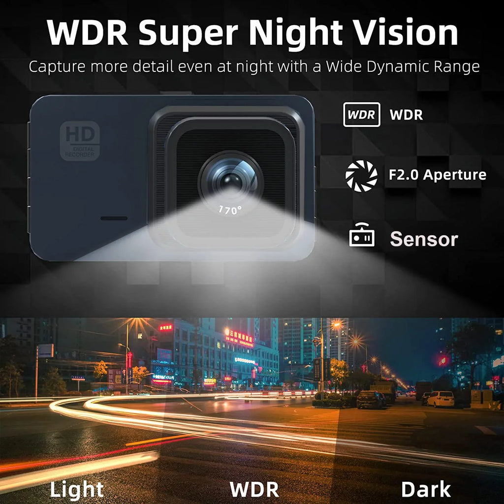 2K Dash Cam, 3 Inches Dual Dash Camera for Cars, WDR Dashcam Front and Rear Night Vision, 170° Wide Angle, Loop Recording, G-Sensor, Parking Monitor,Free 32GB Card