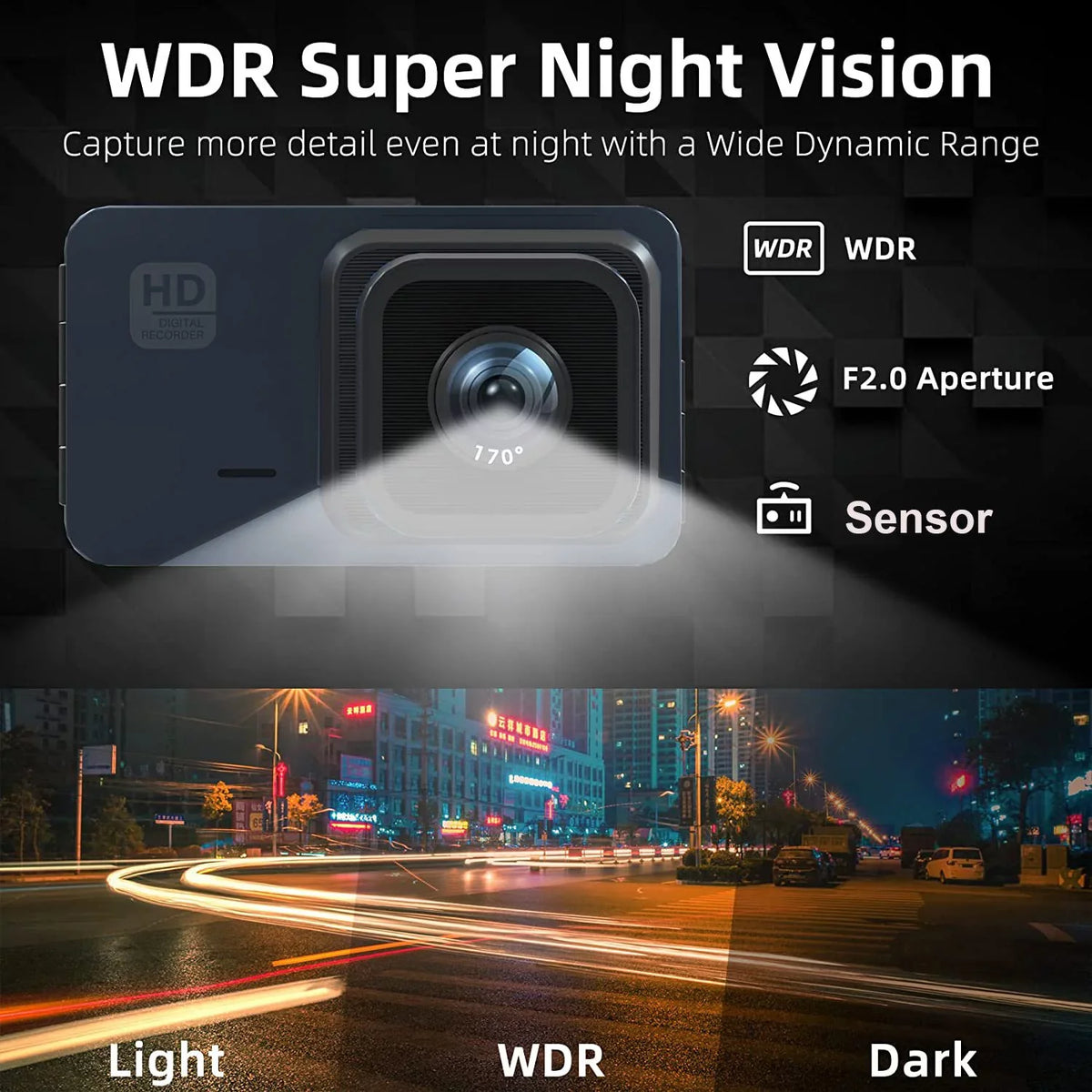 2K Dash Cam, 3 Inches Dual Dash Camera for Cars, WDR Dashcam Front and Rear Night Vision, 170° Wide Angle, Loop Recording, G-Sensor, Parking Monitor,Free 32GB Card