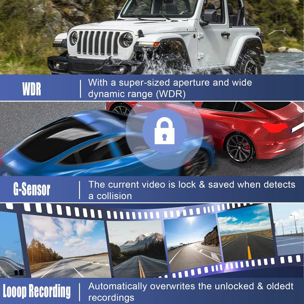 2" 1080P HD Dual Lens Car Dash Camera Interior Video Recorder G-sensor