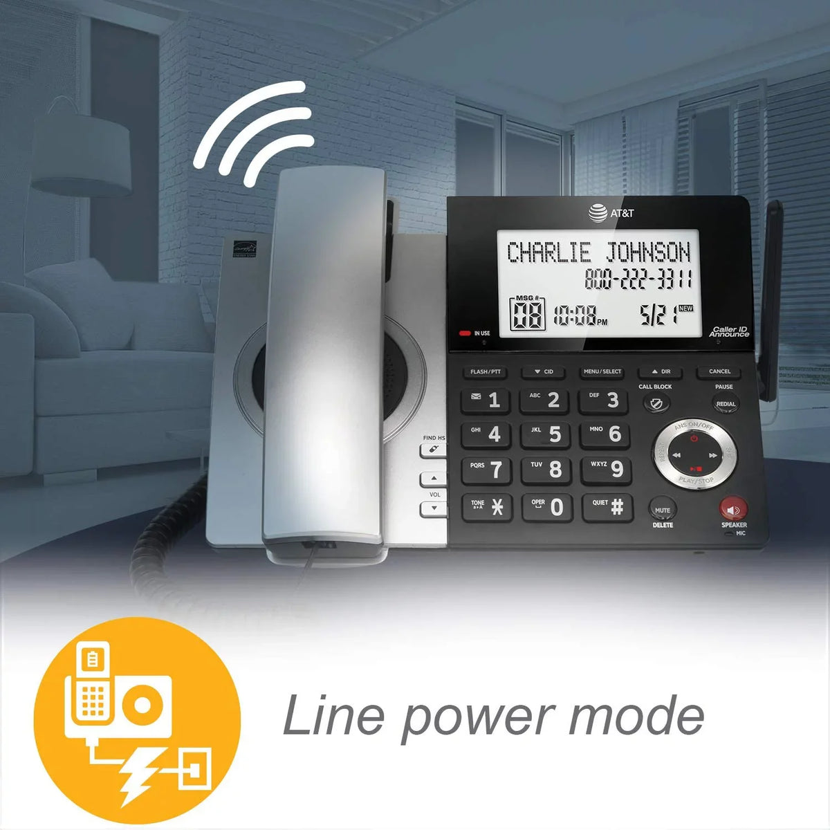 AT&T CL84107 DECT 6.0 Expandable Corded/Cordless Phone with Smart Call Blocker, Jet with 1 Handset