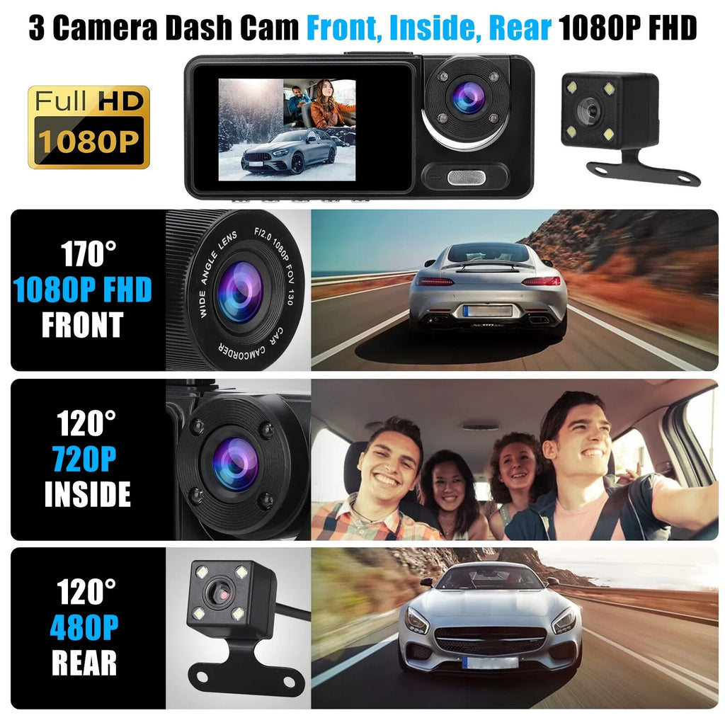 2" 1080P HD Dual Lens Car Dash Camera Interior Video Recorder G-sensor