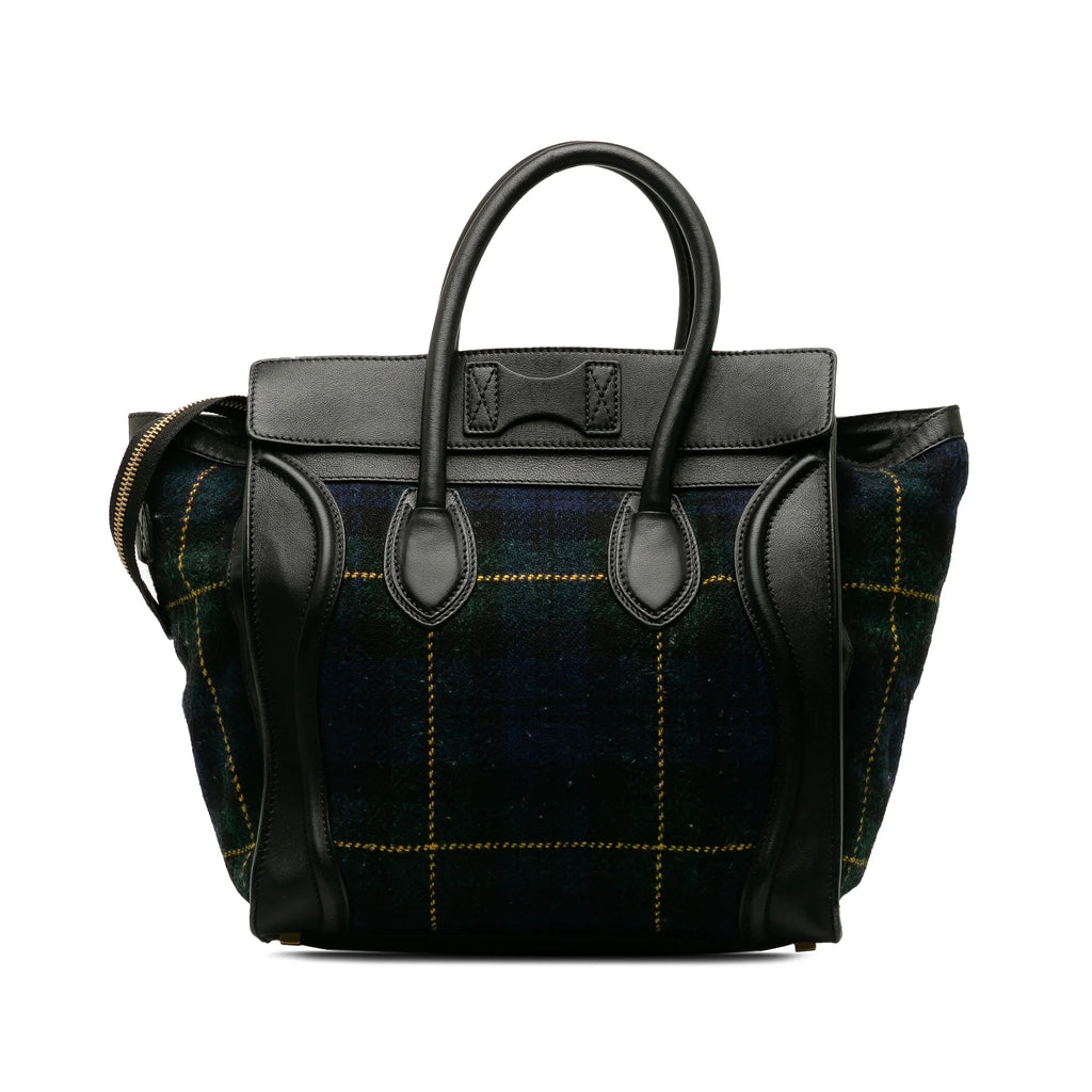 Pre-Owned Authenticated Celine Mini Tartan Luggage Tote Wool Fabric Blue Tote Bag Unisex (Good)