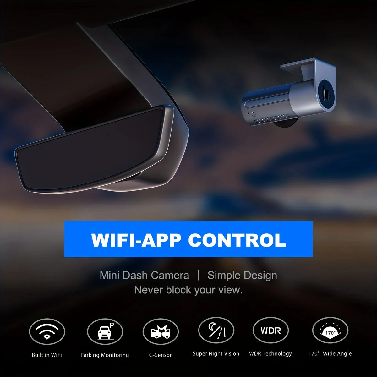 VVCAR A1-2K Smart Dash Cam 2K 1440P Built-in WiFi Car Camera APP Control Loop Recording G-Sensor Night Vision Support 128G MAX