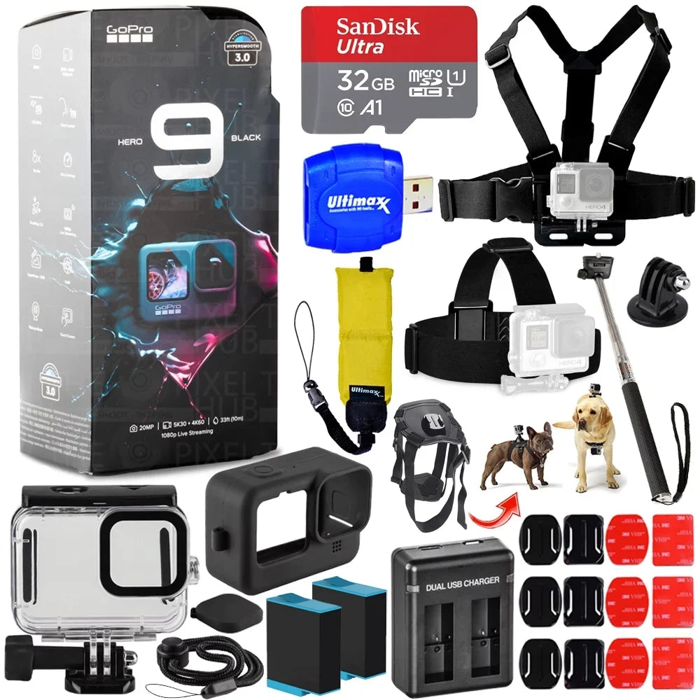 GoPro HERO9 Jet 5K Action Camera + Extra Batteries + 32GB + Housing Bundle