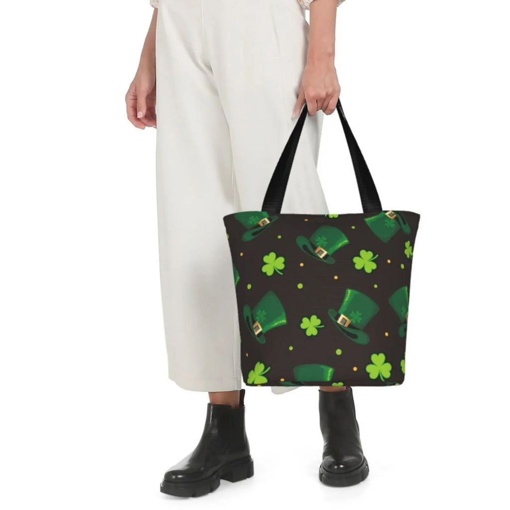 Easygdp St. Patrick's Day8 Stylish Canvas Handbag Shoulder Tote Bag, Shopping Bag with Zip, Suitable for Buying Groceries, Office, Fitness