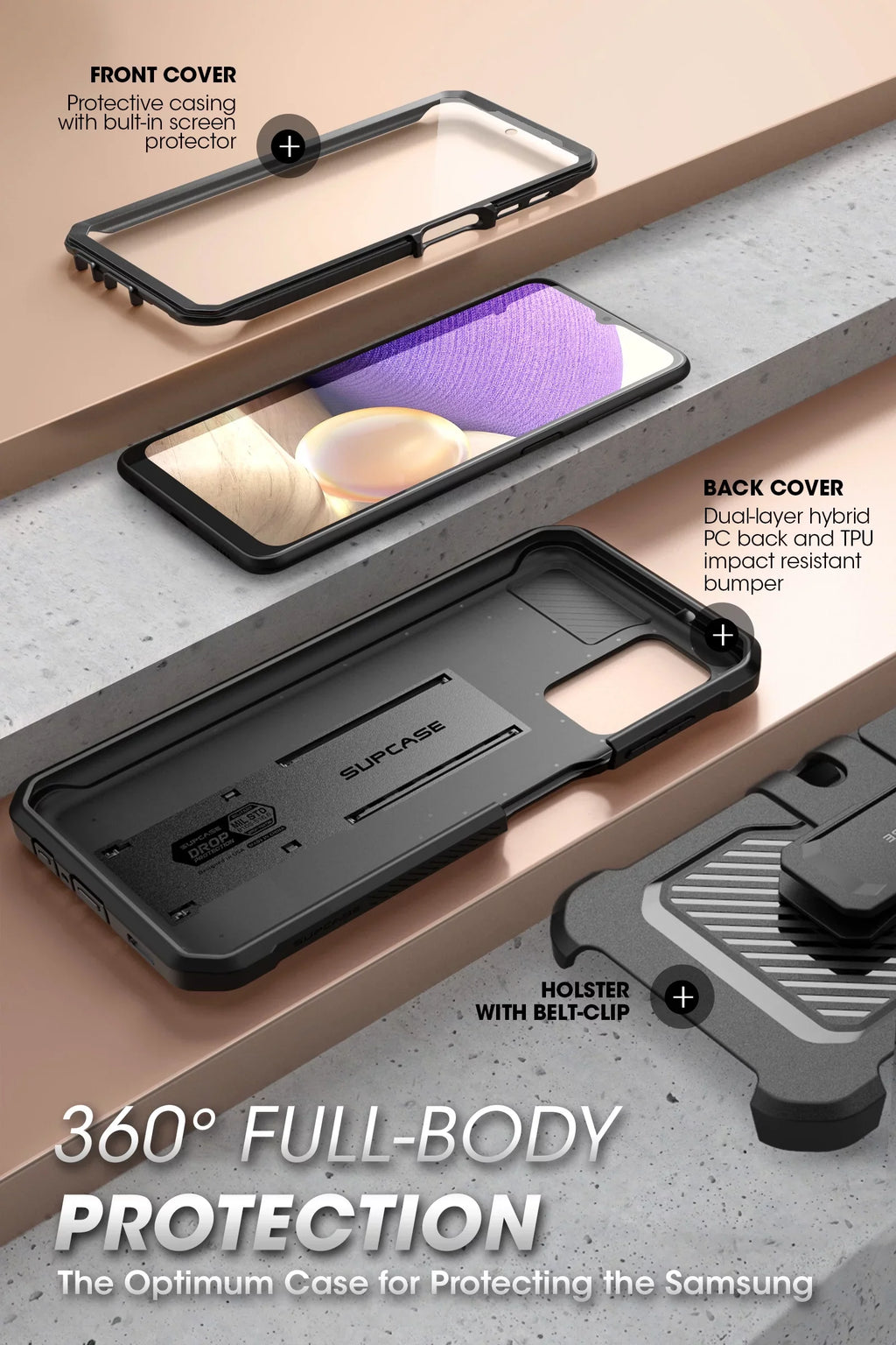 SUPCASE Unicorn Beetle Pro Series Case Designed for Galaxy A32 5G [Not Fit 4G Version], Full-Body Rugged Holster & Kickstand Case with Built-in Screen Protector Dark
