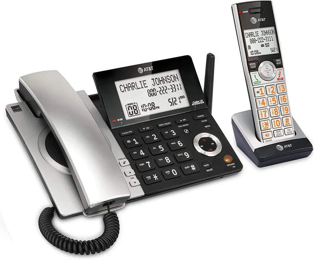 AT&T CL84107 DECT 6.0 Expandable Corded/Cordless Phone with Smart Call Blocker, Jet with 1 Handset