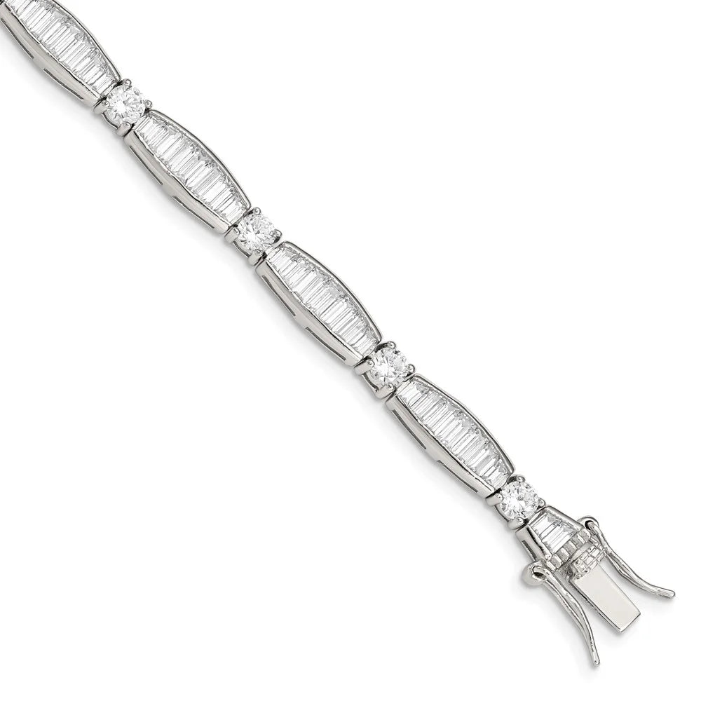 Sterling Silver Rhodium-plated Baguette and Round CZ Bracelet QQX400CZ