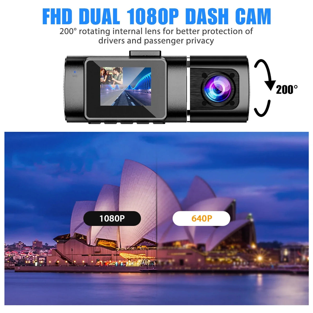 Dual Lens Car DVR Dash Cam Video Recorder G-Sensor 1080P HD Inner Camera