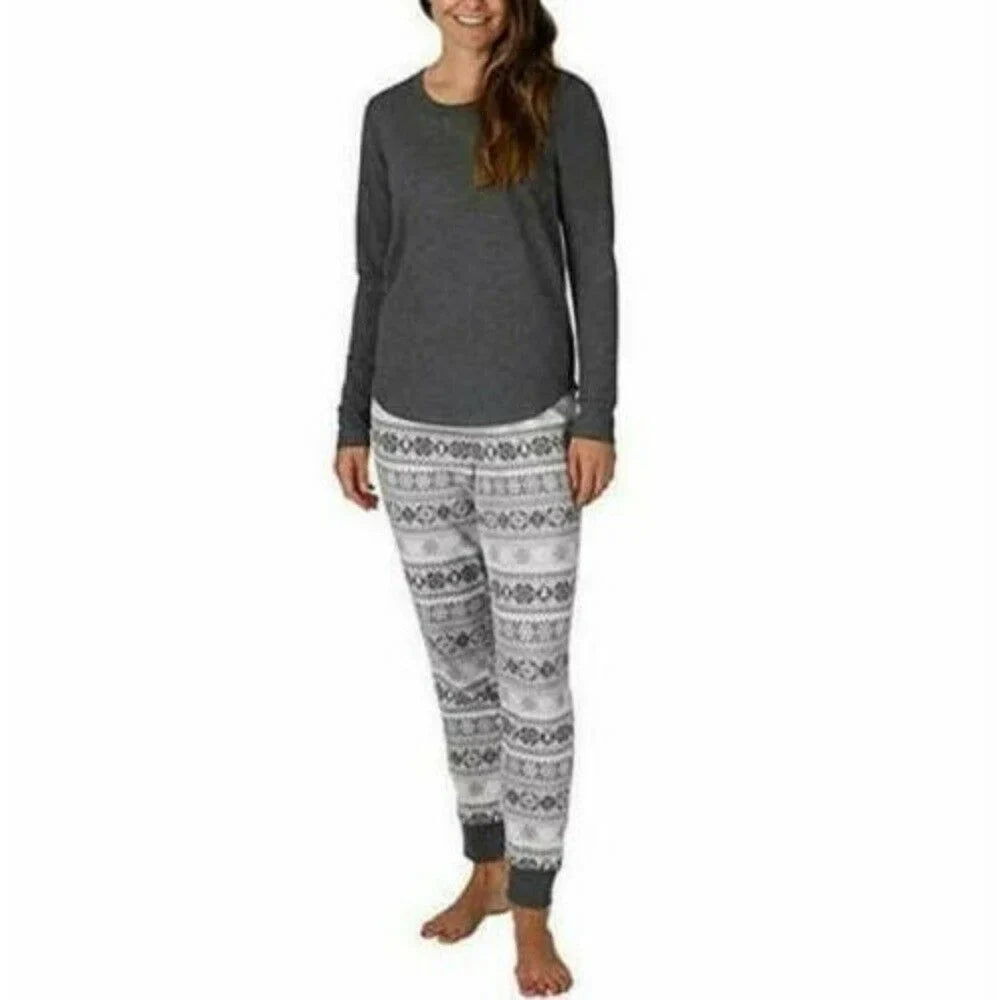 Eddie Bauer Women's Brushed Thermal Waffle Fabrics Pajama Set 2 Pc, Charcoal S