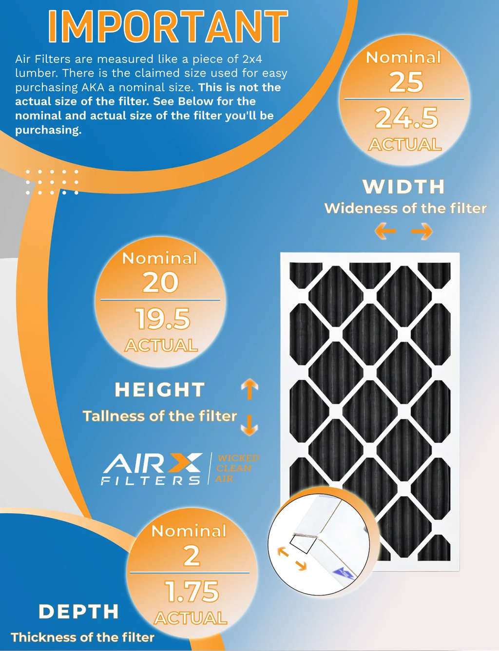20x25x2 Air Filter MERV 8 Rating, 12 Pack of Furnace Filters Comparable to MPR 700, FPR 5, Pet Odor Retention Filters - Made in USA by AIRX FILTERS WICKED CLEAN AIR.