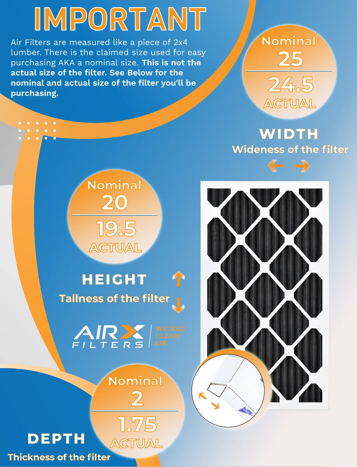 20x25x2 Air Filter MERV 8 Rating, 12 Pack of Furnace Filters Comparable to MPR 700, FPR 5, Pet Odor Retention Filters - Made in USA by AIRX FILTERS WICKED CLEAN AIR.