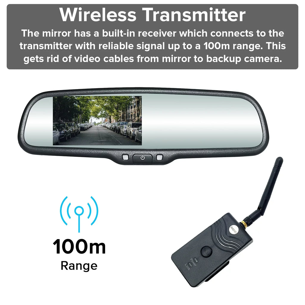Master Taiaters OEM Rear View Mirror with 4.3” LCD Screen, Wireless Transmitter & Waterproof 170° LED Backup Camera Kit - Universal Fit for All Cars