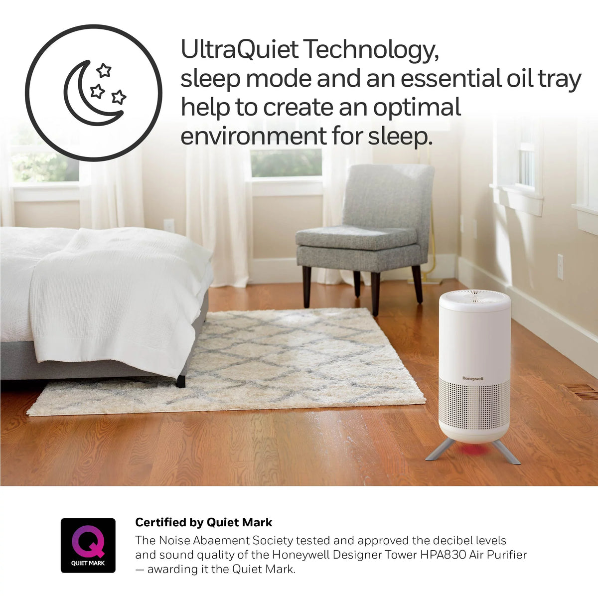 Honeywell Designer Series HEPA Air Purifier Tower, 190 sq ft, White, A830W
