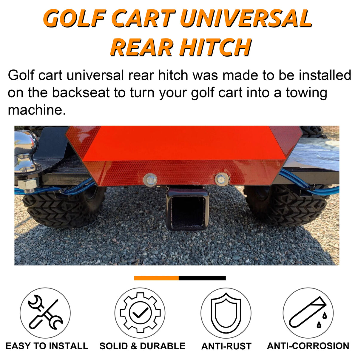 Golf Cart Trailer Hitch Receiver 2" Rear Receiver Hitch Kit Club Car EZGO Yamaha Universal Rear Seat Trailer Hitch Receiver