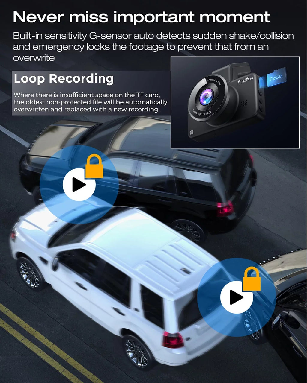 2K Dash Cam, 3 Inches Dual Dash Camera for Cars, WDR Dashcam Front and Rear Night Vision, 170° Wide Angle, Loop Recording, G-Sensor, Parking Monitor,Free 32GB Card