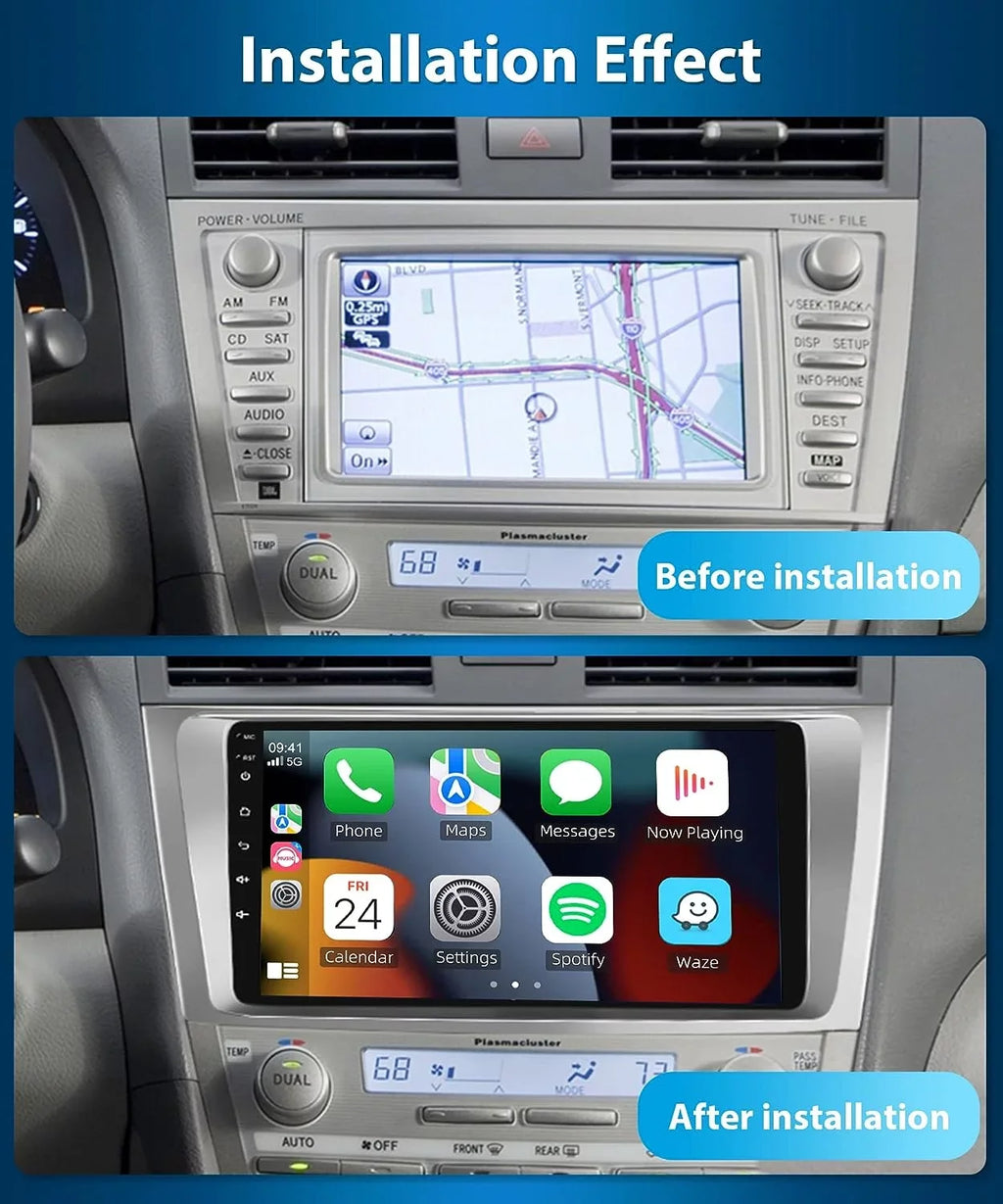 Podofo 2+32G for Camry 2006-2011 Car Stereo Radio Wireless Carplay Android Auto Mirror Link 9'' Touchscreen HD 1080P WIFI GPS Hifi FM Bluetooth, AHD Backup Camera