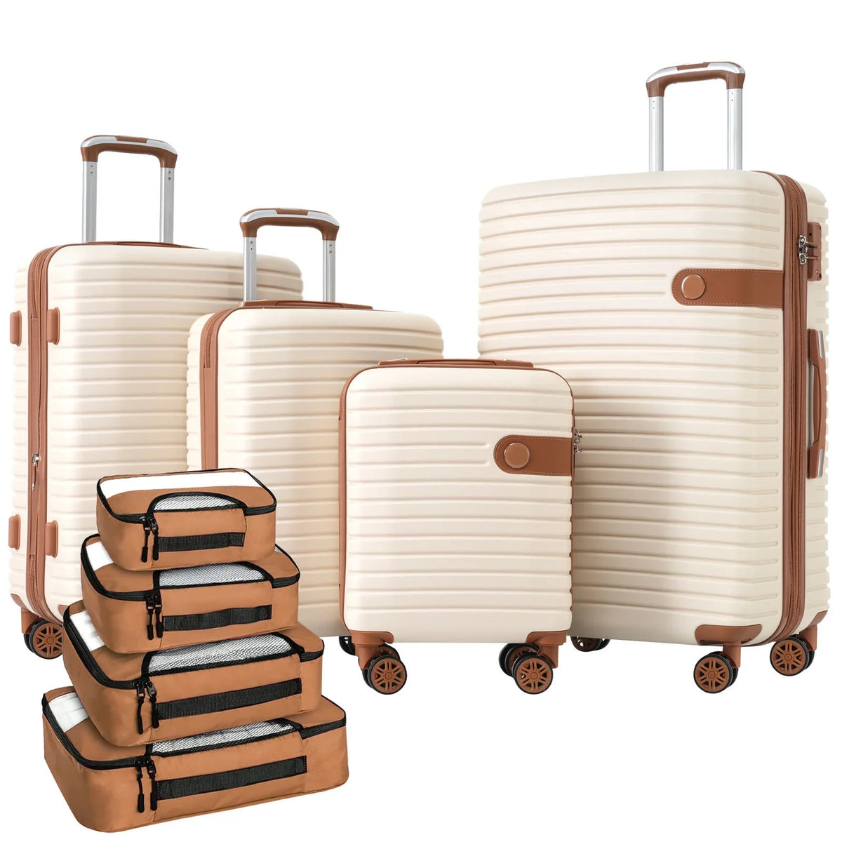 4 Piece Luggage Set Suitcase Set, ABS Hard Shell Mass Expandable Travel Luggage with 4 Packing Cubes, TSA Lock, Suitcases With Spinner Wheels for Men Women 16''20''24''28''