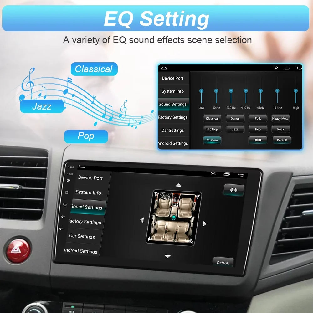 Podofo for Honda Civic 2012 2013 2014 2015 Car Stereo Radio 9'' Touch Screen Android 12 Car Player FM Bluetooth Mirror Link Wifi Gps Usb, with Backup Camera