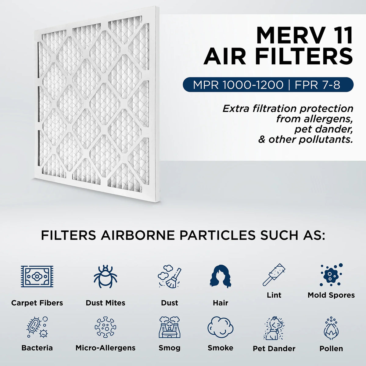 18x20x2 MERV 11, MPR 1000 Pleated AC Furnace 2" Air Filters by Pamlico. Case of 12. Actual Size: 17-1/2 x 19-1/2 x 1-3/4
