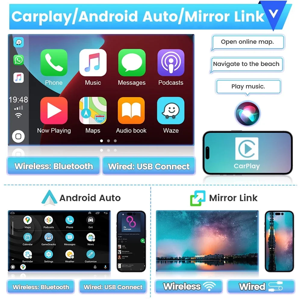 Podofo 1+16G Double DIN 9'' Touchscreen Car Stereo Radio Wireless Carplay Android Auto Mirror Link Android 12 HD 1080P WIFI GPS FM Bluetooth, AHD Backup Camera