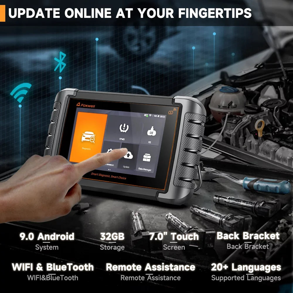 FOXWELL NT809TS Professional TPMS Programming Relearning Activation OBD2 Scanner Automotive Diagnostic Scan Tool Bi-direactional Scan Active Test TPMS Tool All System Code Reader 30+ Resets, NT809TS