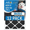 20x25x2 Air Filter MERV 8 Rating, 12 Pack of Furnace Filters Comparable to MPR 700, FPR 5, Pet Odor Retention Filters - Made in USA by AIRX FILTERS WICKED CLEAN AIR.