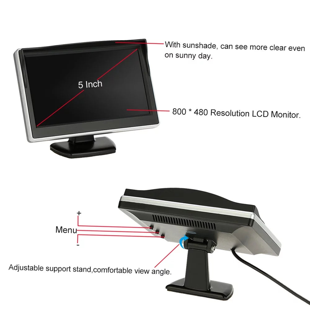 Car Rear View Backup System - 5 Inch TFT LCD Display Monitor with Parking Camera for Safe Reverse and Parking Assistance