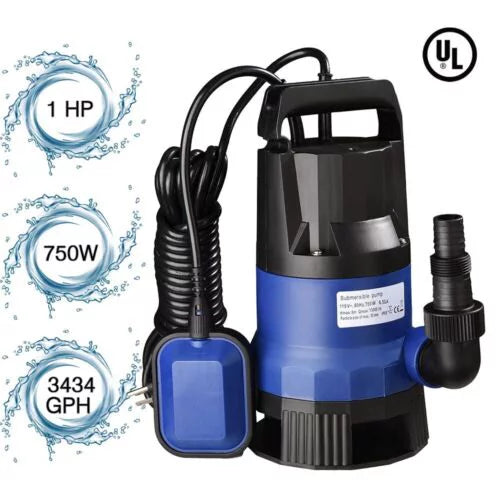 1 750W Submersible Water Sump Pump For Dirty Clean Swim Pool Pond