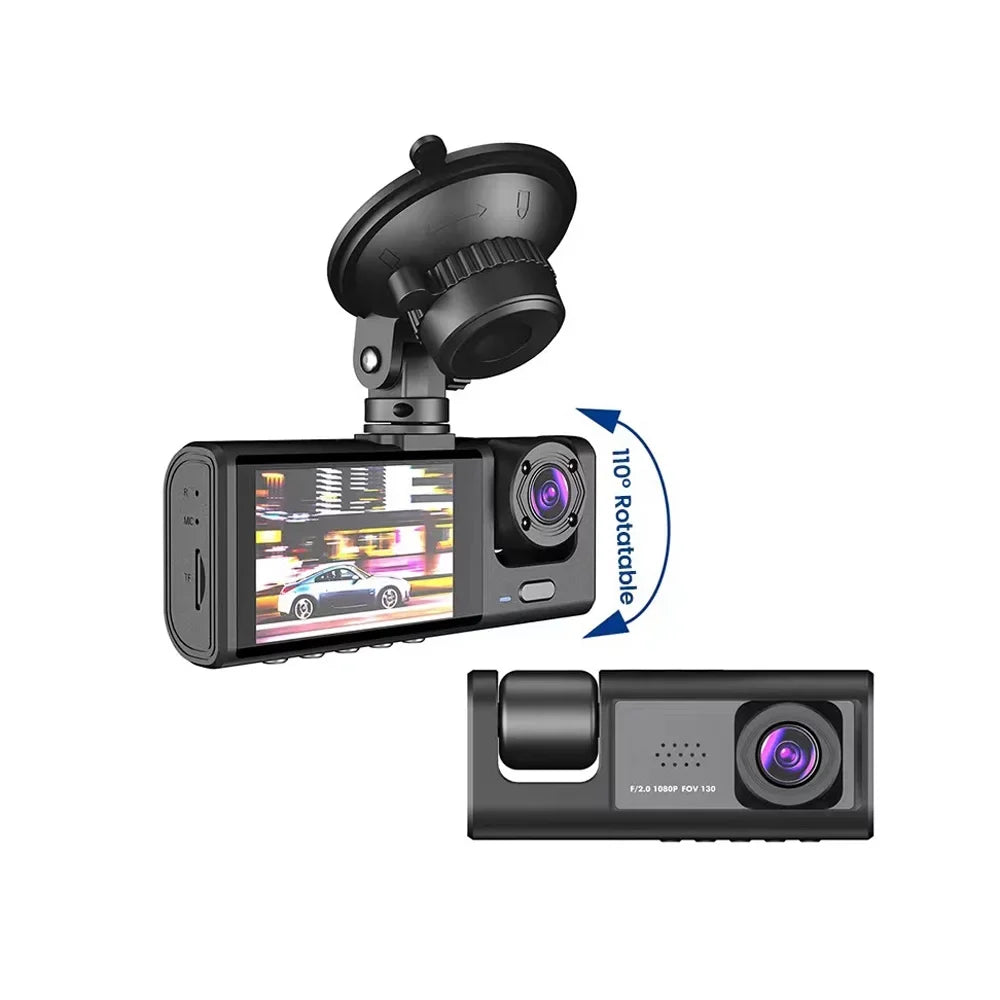 1080P DVR Dash Camera Front & Inner & Rear Camera Driving Recorder 2 Inch Screen Dashcam Support Night-Vision Loop Recording One-Key Lock
